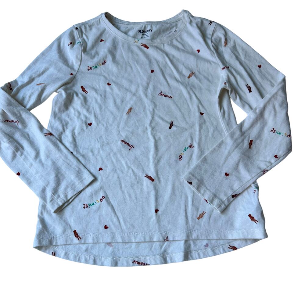 Old Navy Girls White Long Sleeve Graphic Tee - Size L (10)